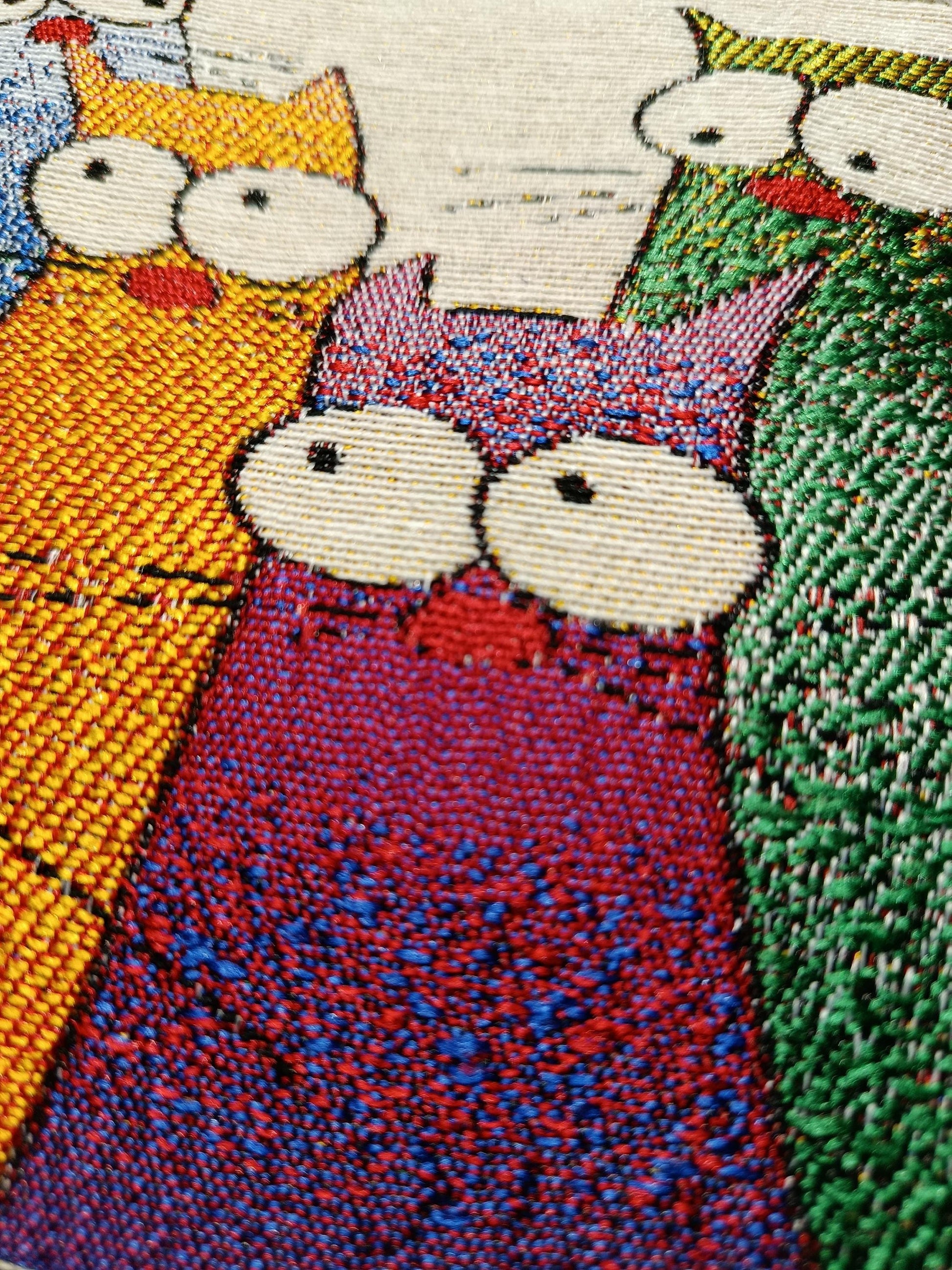 Colorful Cartoon Cat Pouch – Fun Tapestry Zipper Bag, Made in Türkiye