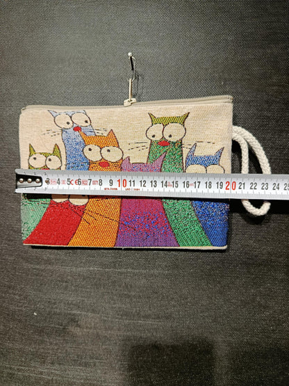 Colorful Cartoon Cat Pouch – Fun Tapestry Zipper Bag, Made in Türkiye