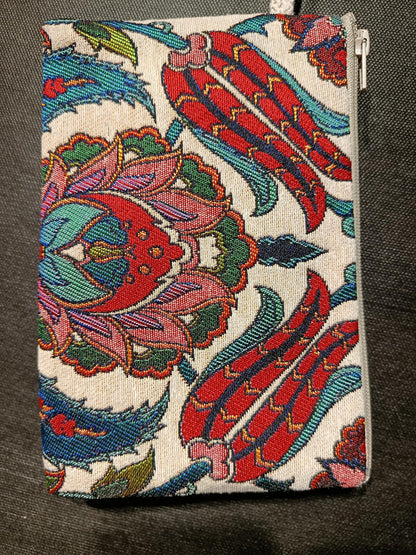 Turkish Tulip Pattern Zipper Pouch – Gobelin Tapestry Clutch Bag, Made in Türkiye
