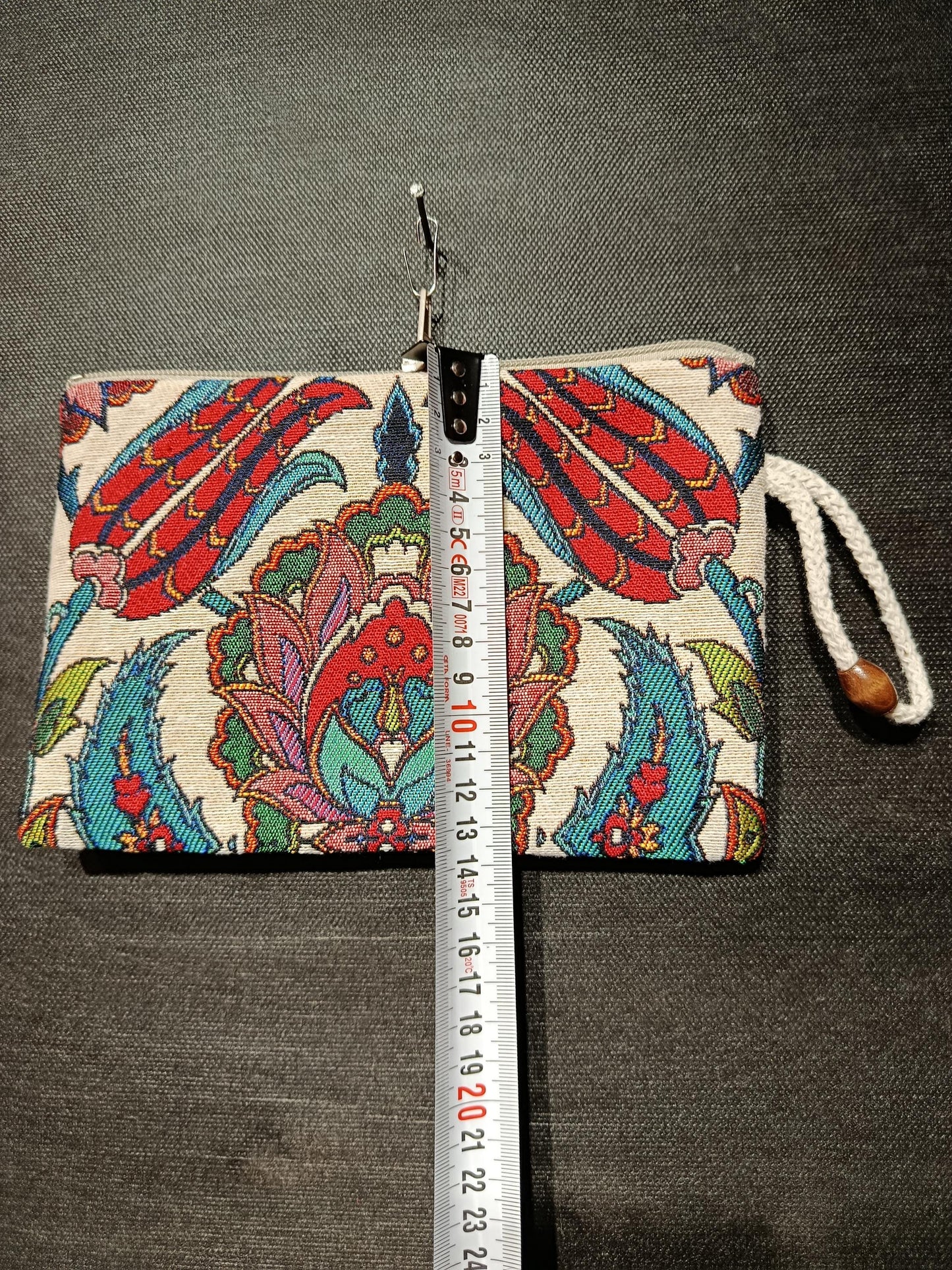 Turkish Tulip Pattern Zipper Pouch – Gobelin Tapestry Clutch Bag, Made in Türkiye