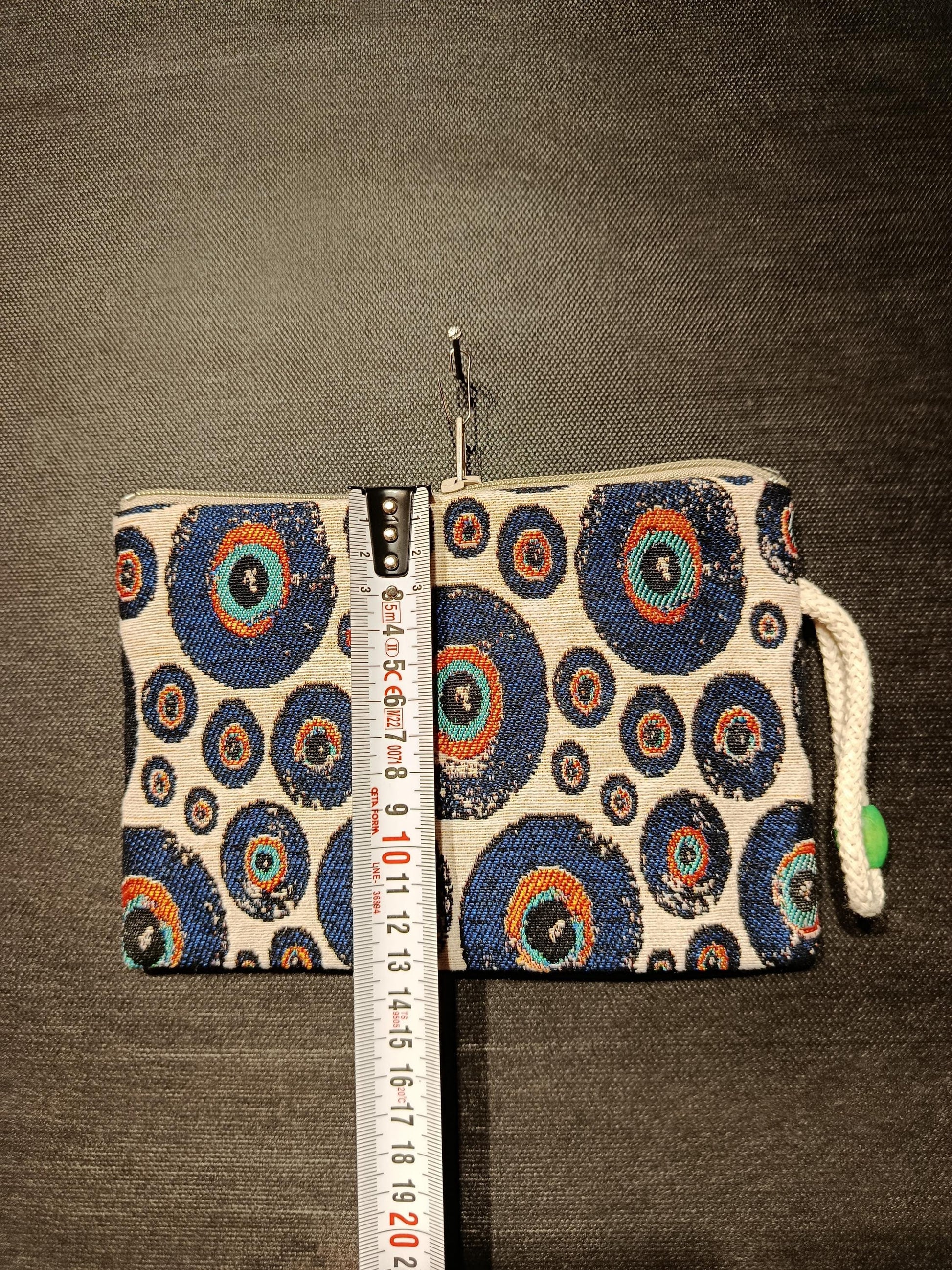 Evil Eye Clutch Bag – Turkish Gobelin Tapestry Zip Pouch, Nazar Wristlet for Protection & Style