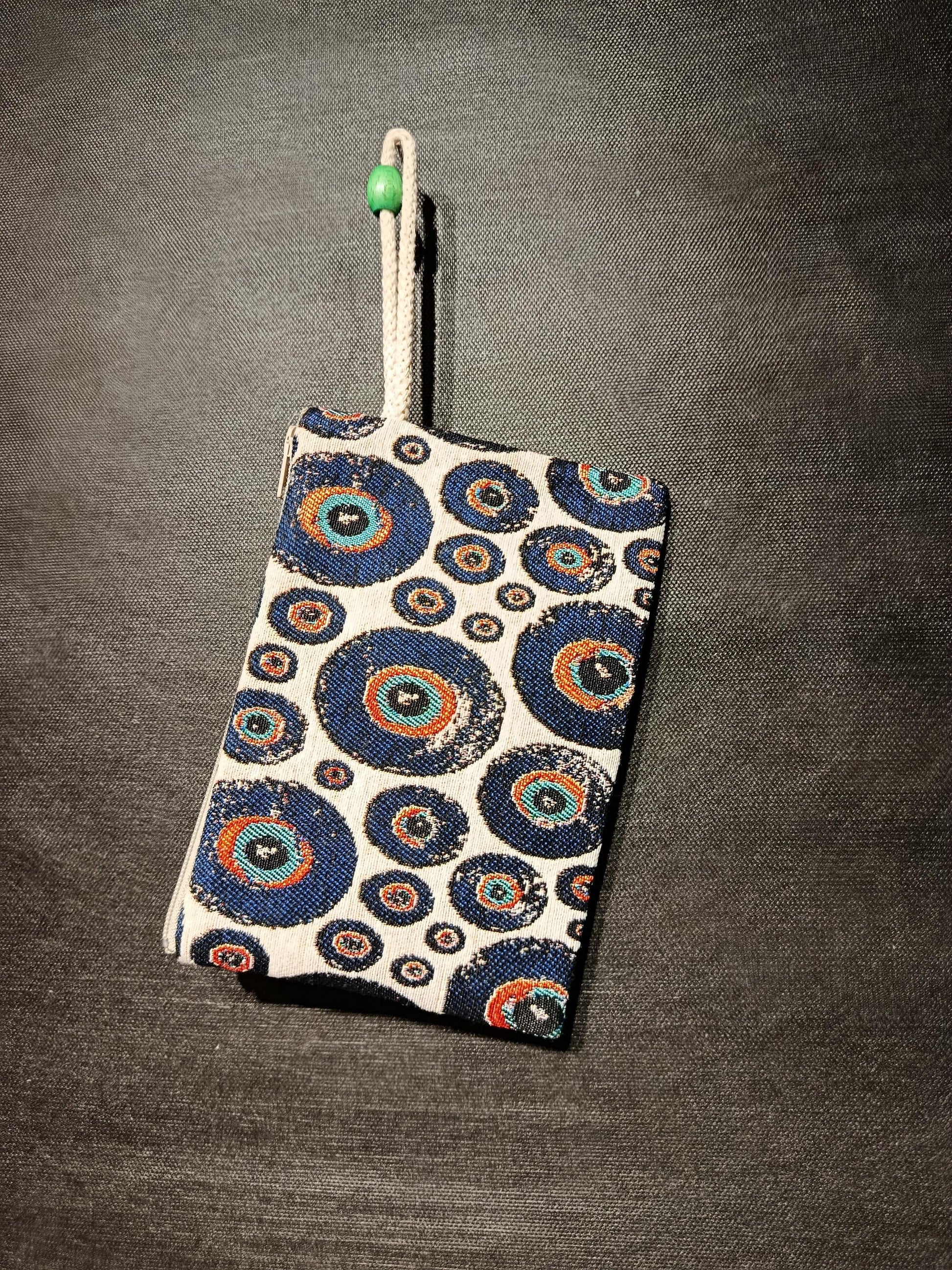 Evil Eye Clutch Bag – Turkish Gobelin Tapestry Zip Pouch, Nazar Wristlet for Protection & Style