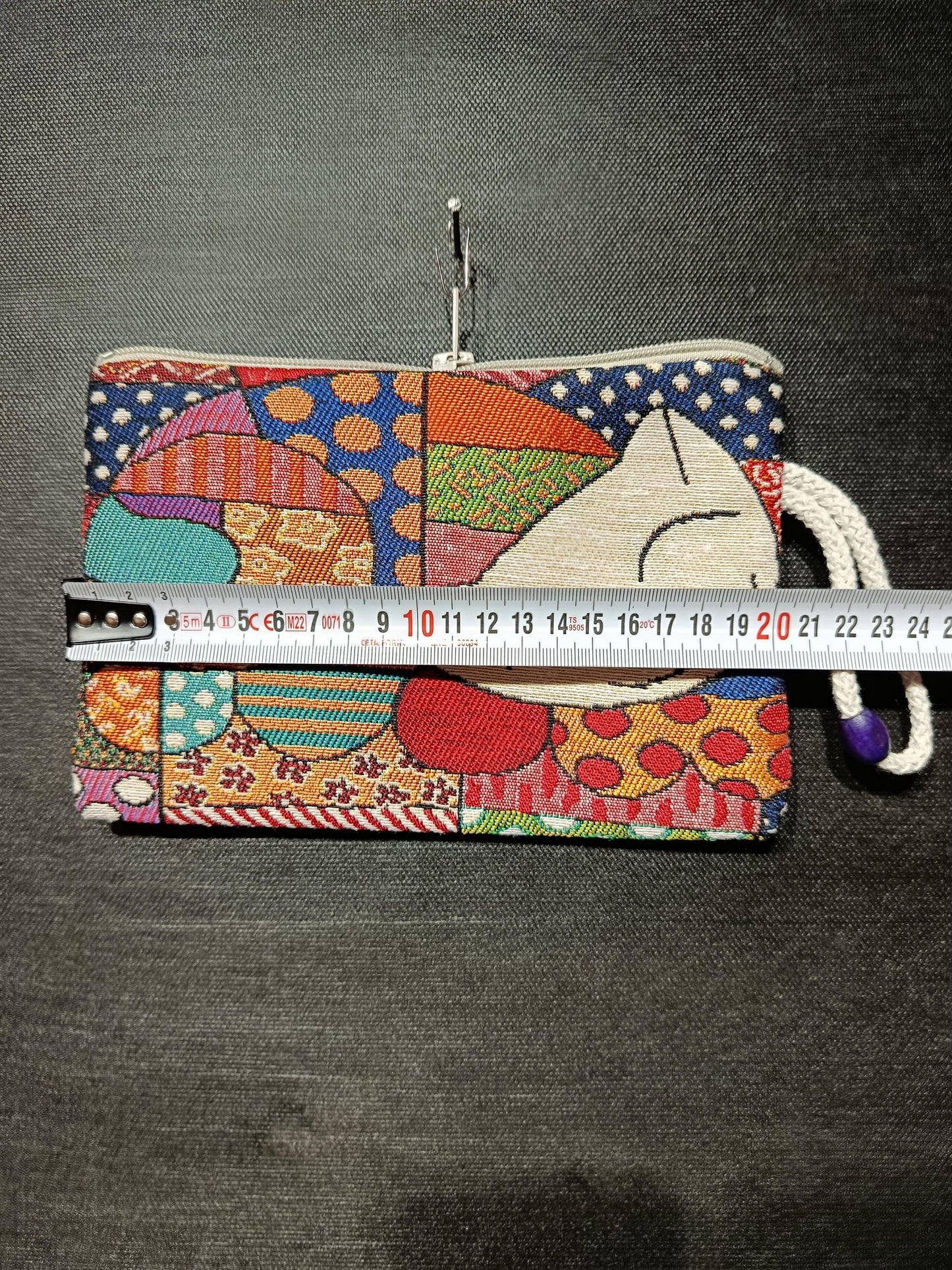 Colorful Patchwork Cat Clutch – Tapestry Zippered Pouch Made in Turkey