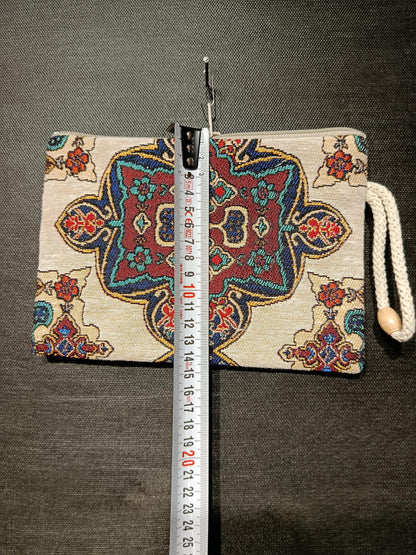 Oriental Pattern Clutch – Turkish Gobelin Tapestry Purse, Vintage-Inspired Zip Pouch Bag