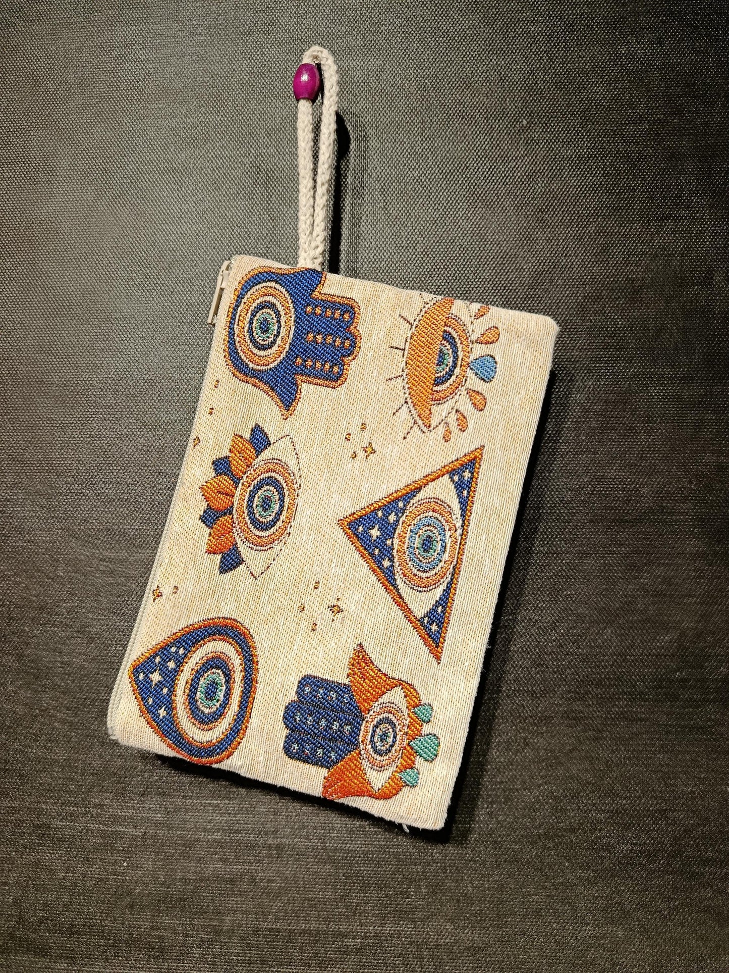Evil Eye Clutch Bag – Turkish Tapestry Zipper Pouch with Hamsa & Eye Motif