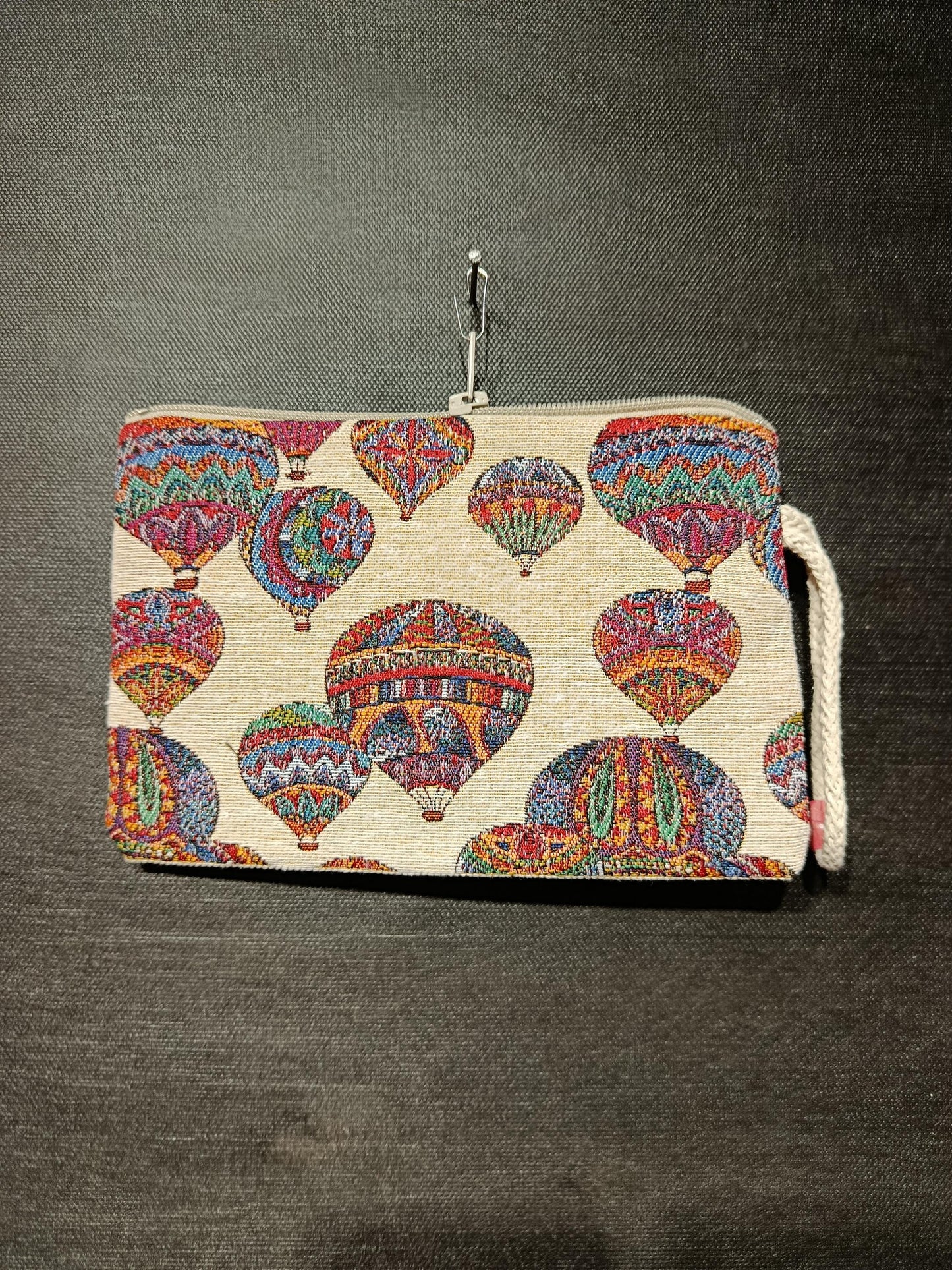 Hot Air Balloon Clutch – Colorful Turkish Tapestry Zip Pouch, Travel Gift Bag