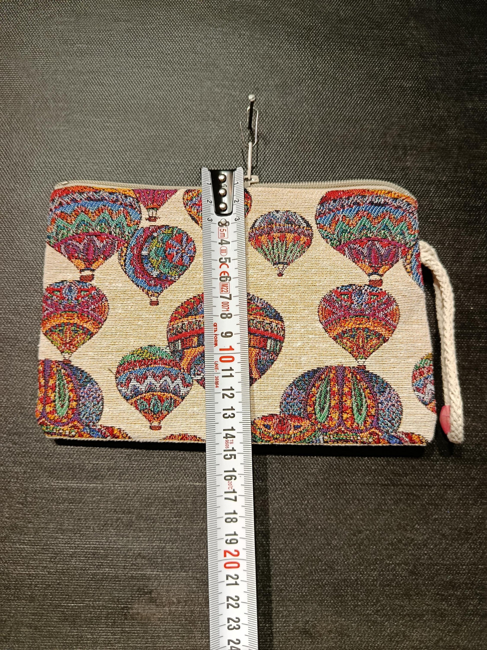 Hot Air Balloon Clutch – Colorful Turkish Tapestry Zip Pouch, Travel Gift Bag