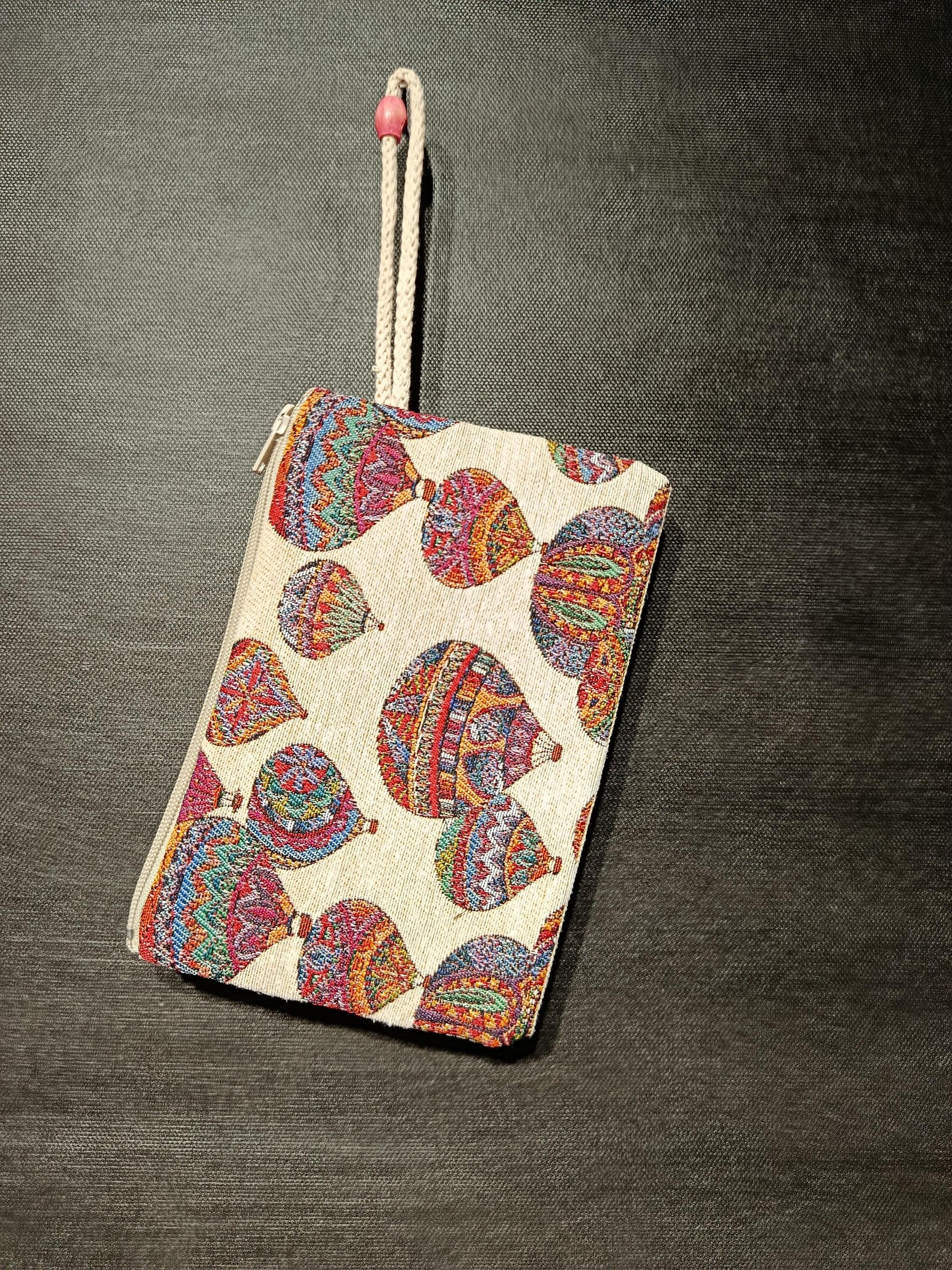 Hot Air Balloon Clutch – Colorful Turkish Tapestry Zip Pouch, Travel Gift Bag