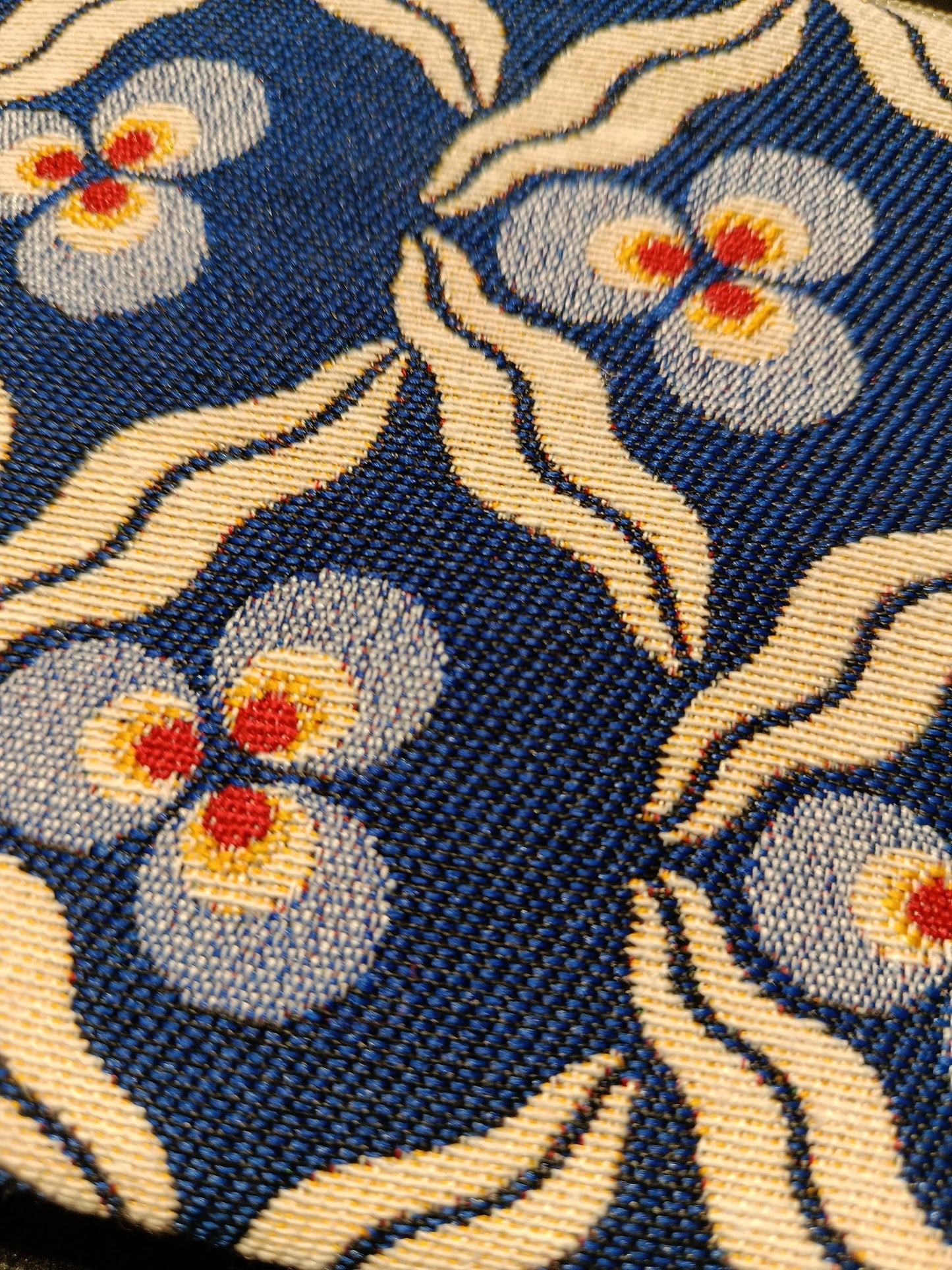 Blue Floral Gobelin Tapestry Clutch – Retro Flower Zip Pouch