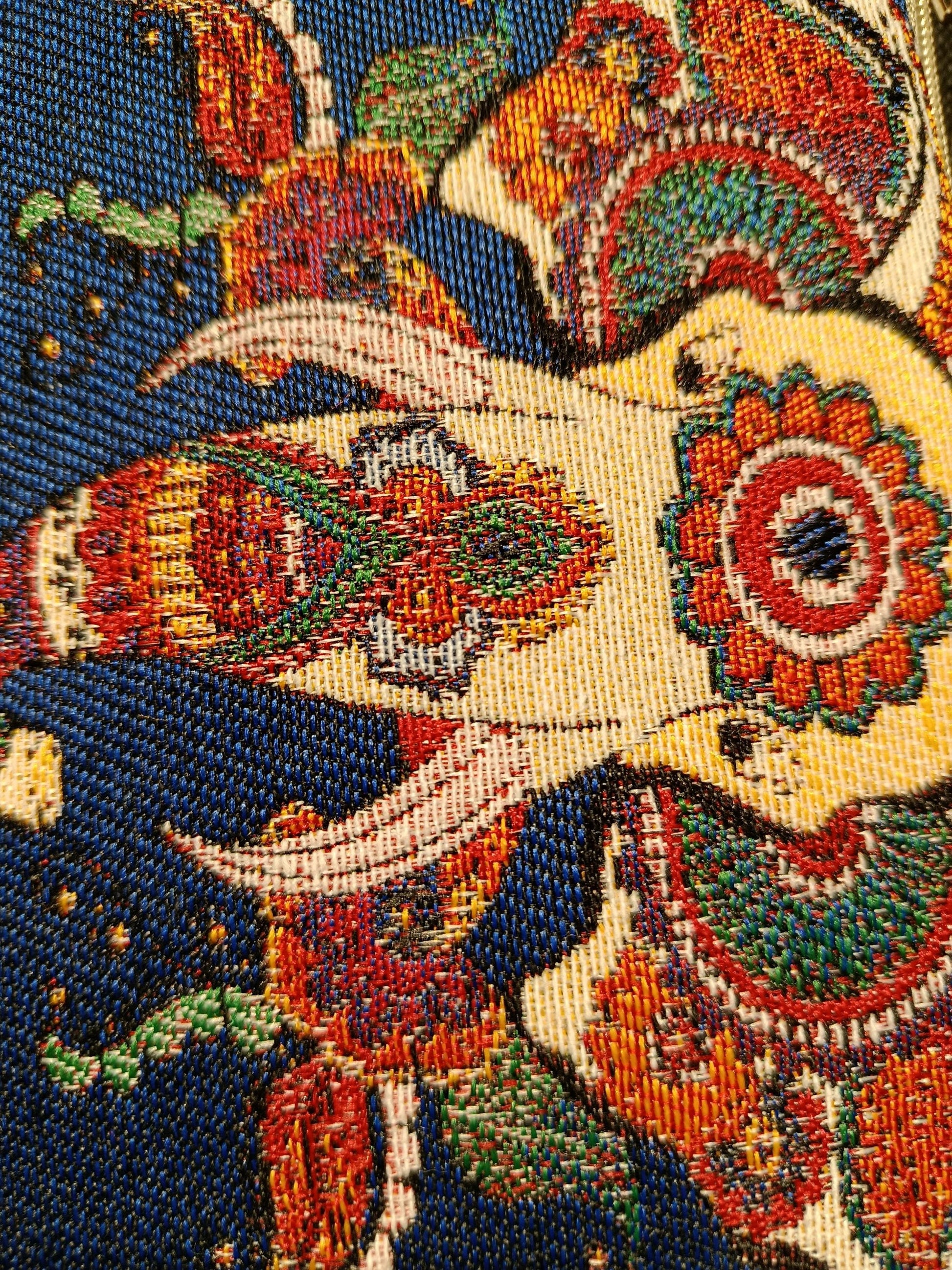 Handmade Gobelin Zipper Purse – Blue Elephant Design Tapestry Wristlet – Boho Ethnic Mini Clutch