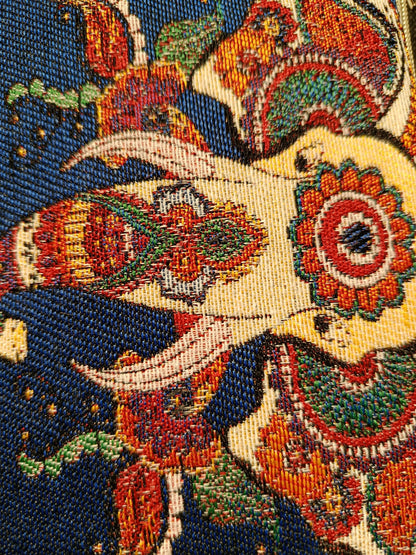 Handmade Gobelin Zipper Purse – Blue Elephant Design Tapestry Wristlet – Boho Ethnic Mini Clutch