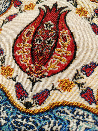 Turkish Gobelin Tapestry Clutch – Pomegranate Motif Zippered Purse with Wrist Strap