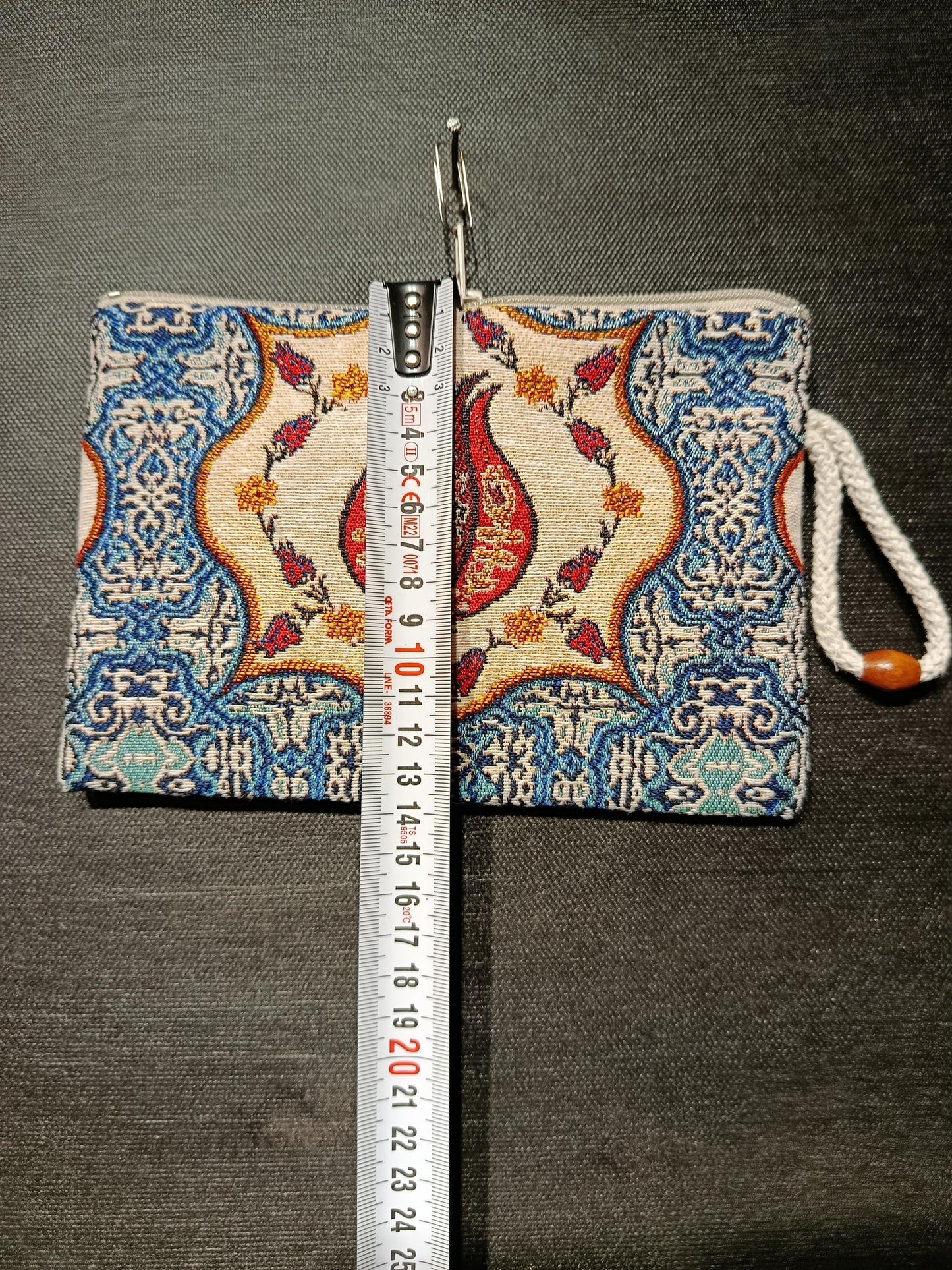 Turkish Gobelin Tapestry Clutch – Pomegranate Motif Zippered Purse with Wrist Strap