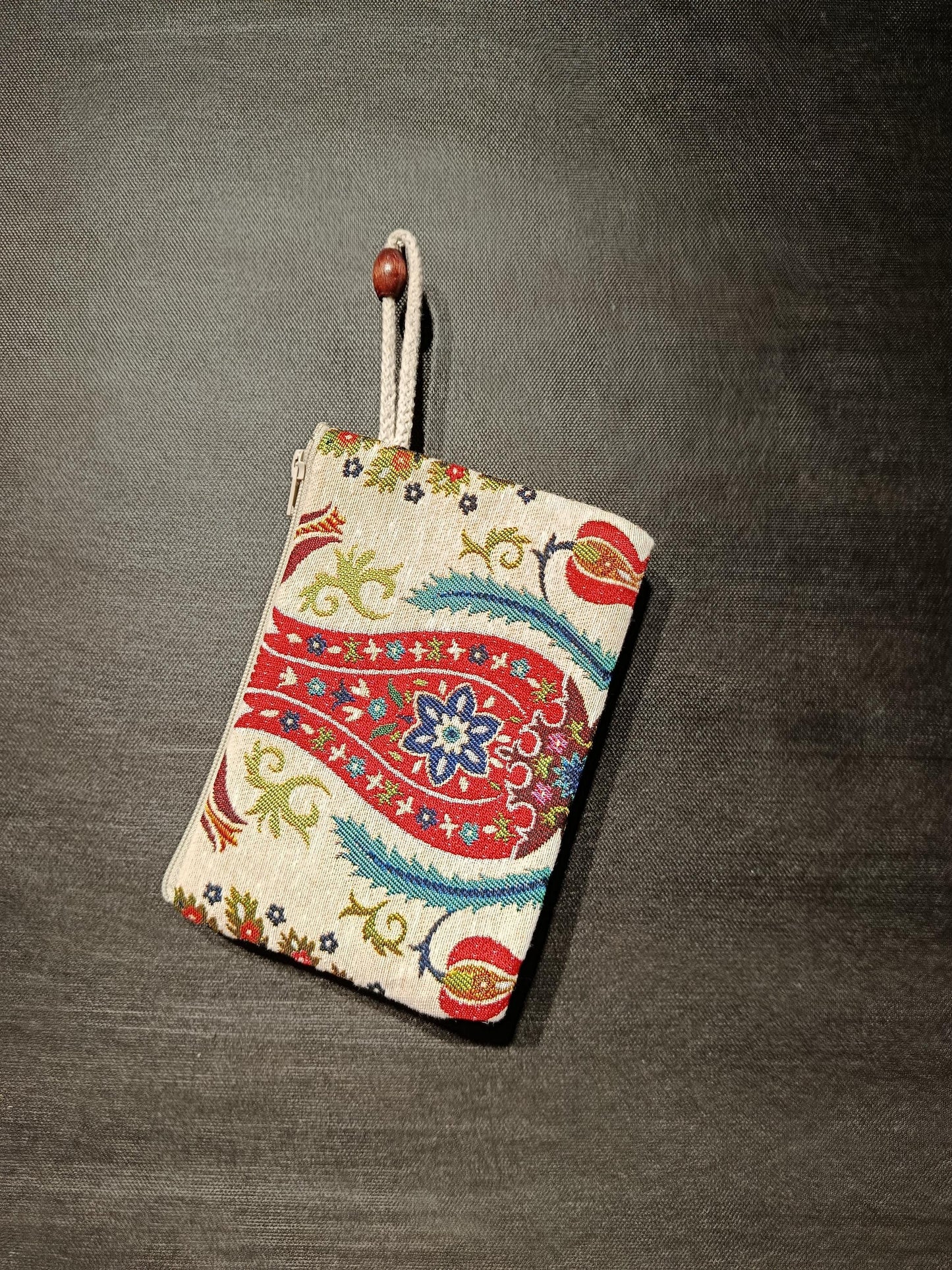 Mini Turkish Coin Purse – Paisley Tapestry Pattern, Ottoman Motif Zip Pouch, Small Wristlet Bag