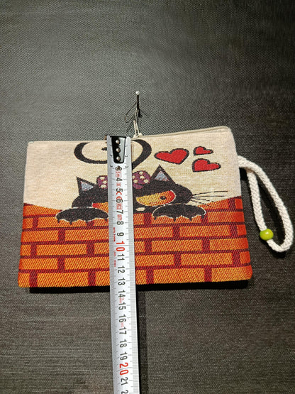 Handmade Cats & Hearts Purse: Organic Cotton Blend Bag (15cmx20cm)