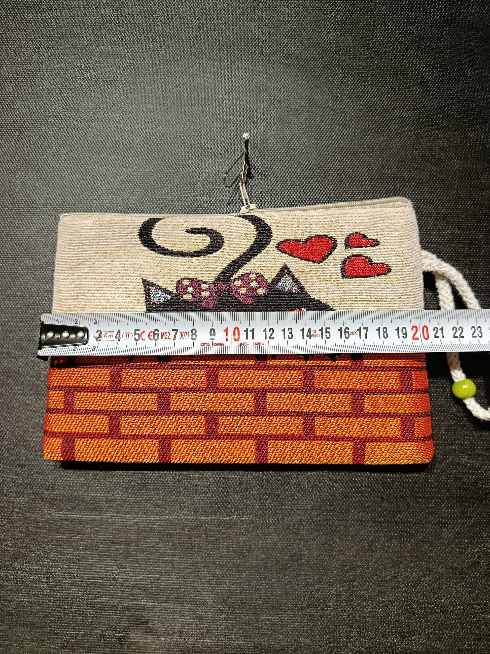 Handmade Cats & Hearts Purse: Organic Cotton Blend Bag (15cmx20cm)