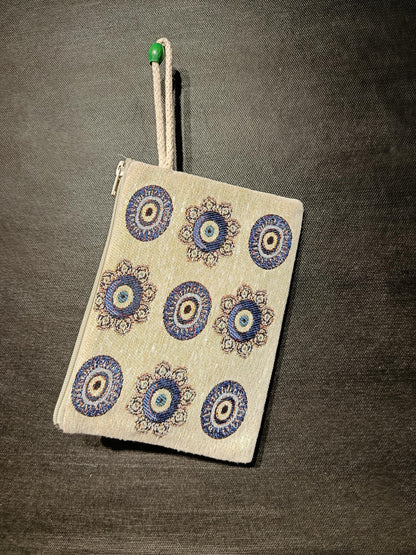 Handmade Cotton Blend Purse: Evil Eye Design, Small Clutch (15cmx20cm)