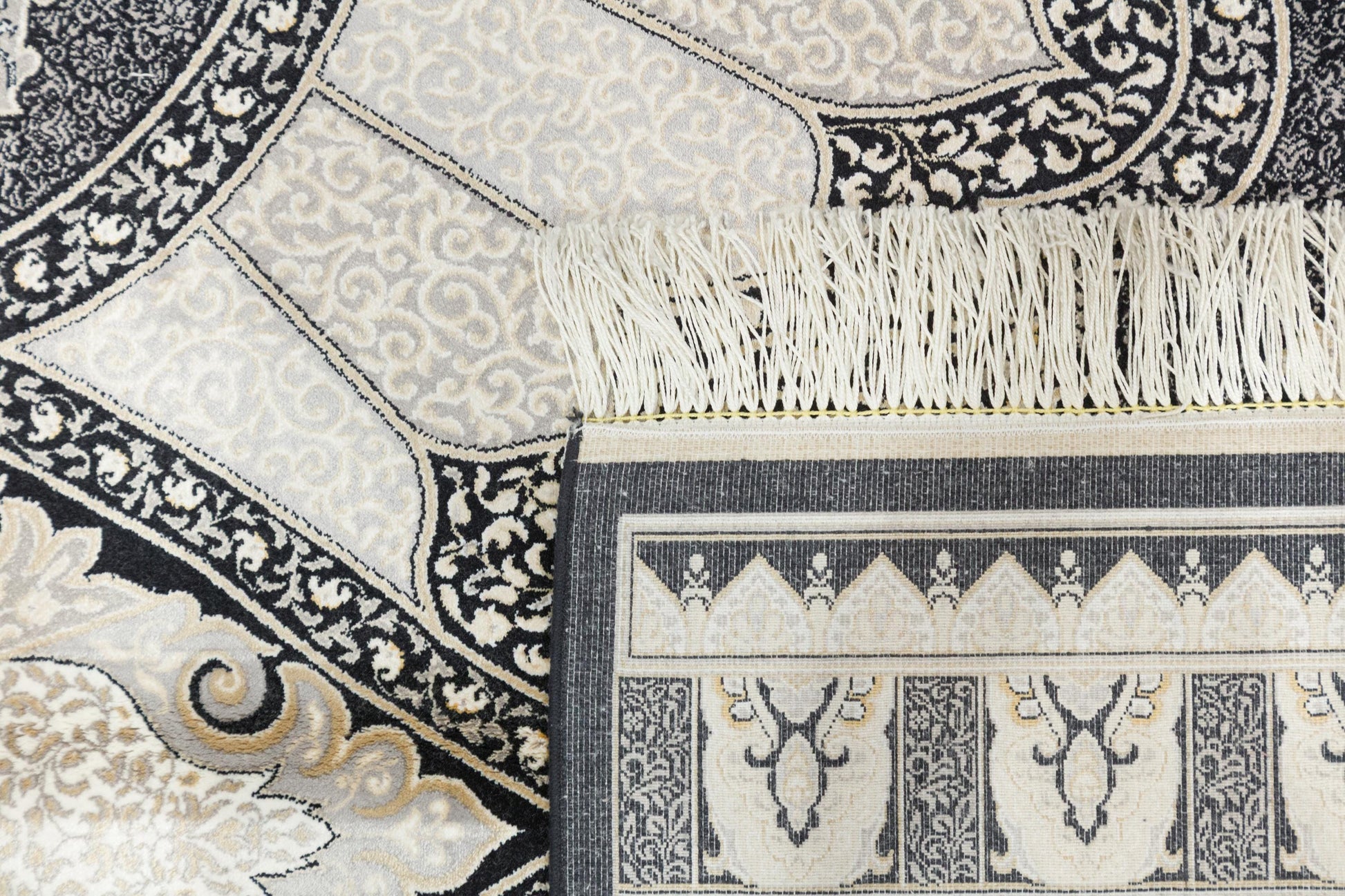 7x10 ft Black Oriental Silk Rug, Distressed Persian Design, Silk Fringes