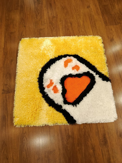 Hand-Tufted Screaming Ghost Rug: Diamond Emoji Design, Halloween Decor