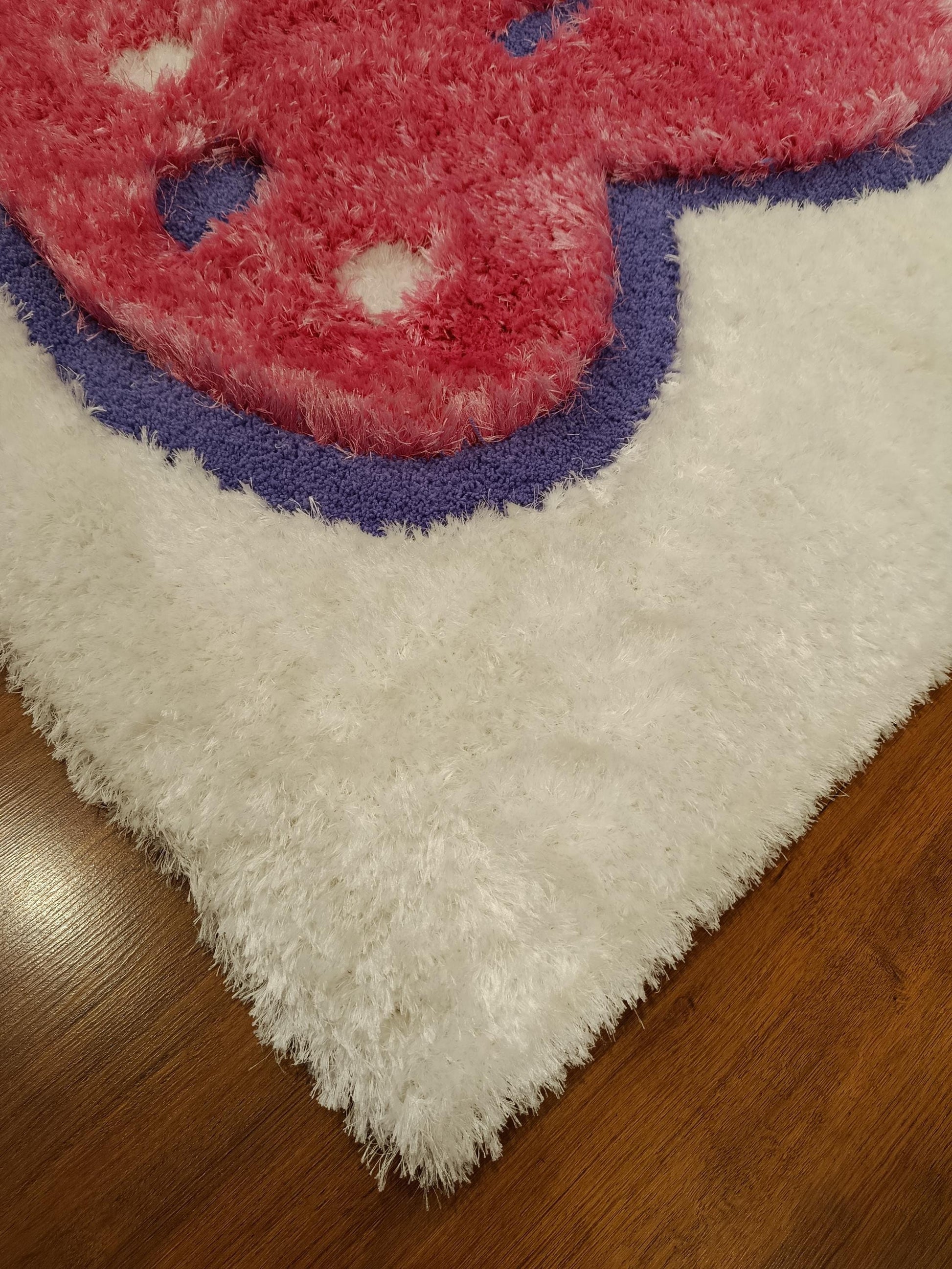 Handmade Tufted Bunny Rug: Pink Rabbit Carpet, Kids Nursery Decor (40"x40")