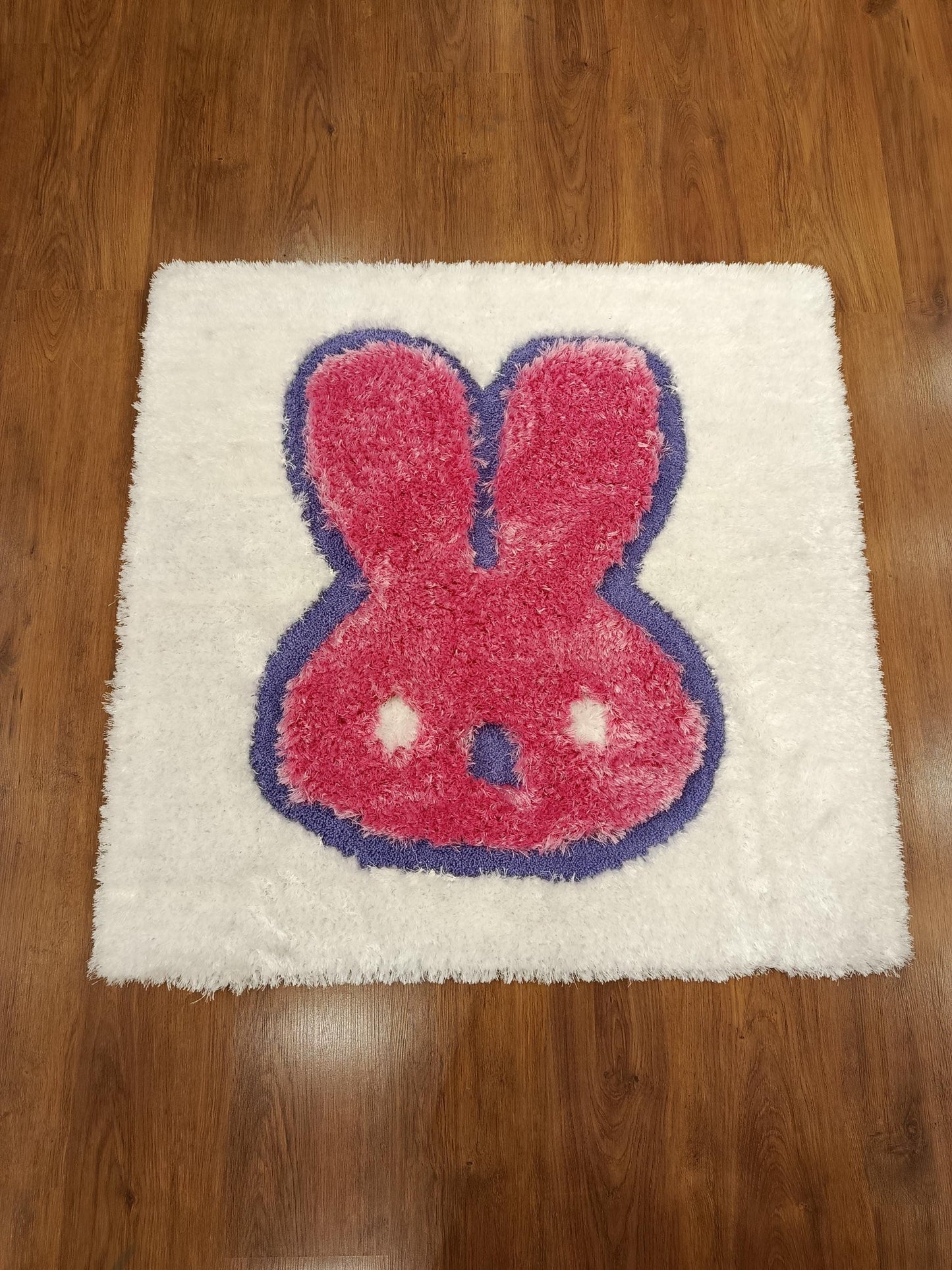 Handmade Tufted Bunny Rug: Pink Rabbit Carpet, Kids Nursery Decor (40"x40")