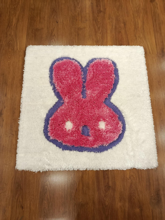 Handmade Tufted Bunny Rug: Pink Rabbit Carpet, Kids Nursery Decor (40"x40")