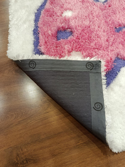 Handmade Tufted Bunny Rug: Pink Rabbit Carpet, Kids Nursery Decor (40"x40")