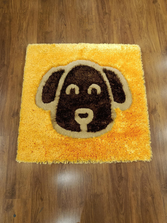 Handmade Tufted Dog Rug: Fluffy Puppy Face Carpet, Nursery Decor