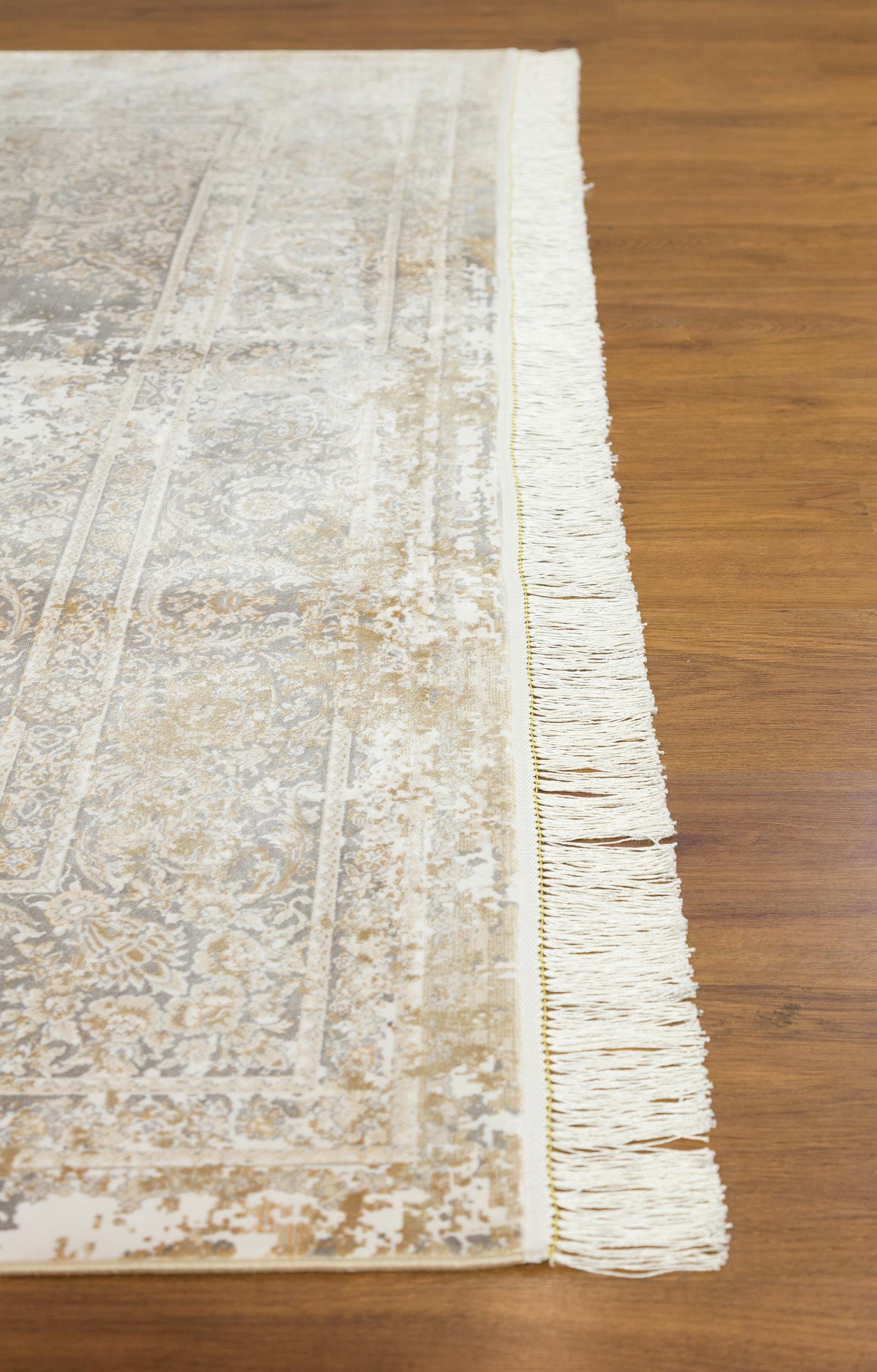 7x10 ft, Gray Classic oriental Silk Rug: Bamboo Yarn,fine fringes carpet