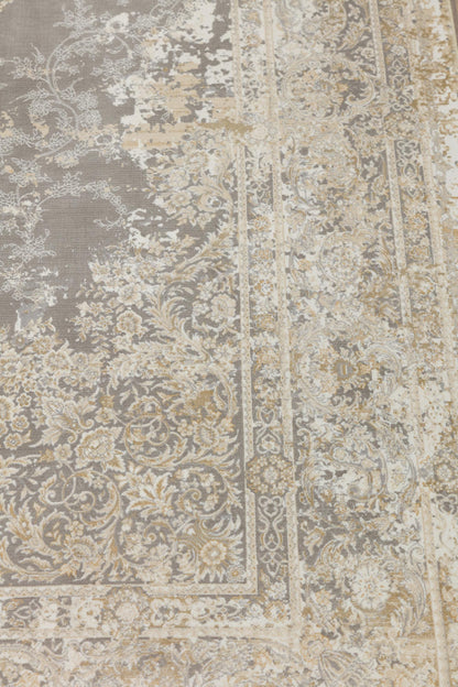 7x10 ft, Gray Classic oriental Silk Rug: Bamboo Yarn,fine fringes carpet