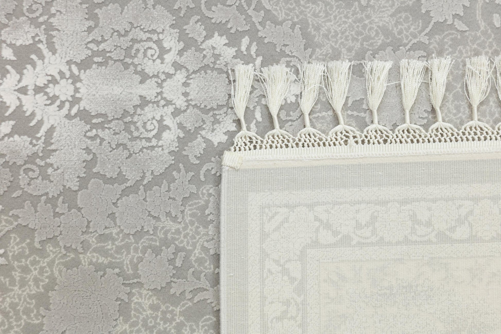 7x10 ft, Gray Classic oriental Silk Rug: Bamboo Yarn,fine fringes carpet