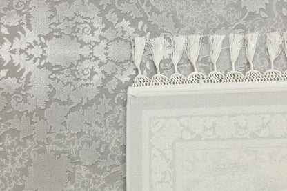 7x10 ft, Gray Classic oriental Silk Rug: Bamboo Yarn,fine fringes carpet