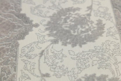 5x7 ft, Gray Floral Classic Silk Carpet with Tassels made with viscose yarn
