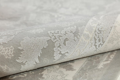 5x7 ft, Gray Floral Classic Silk Carpet with Tassels made with viscose yarn