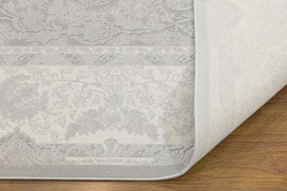 5x7 ft, Gray Floral Classic Silk Carpet with Tassels made with viscose yarn