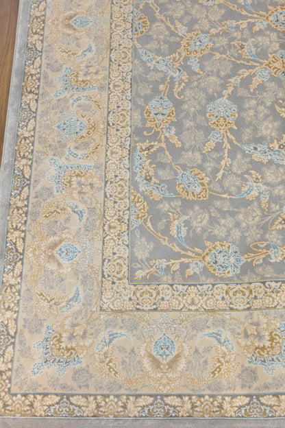 7x10 ft, Classic blue oriental Silk Rug: Bamboo Yarn, fine Fringes