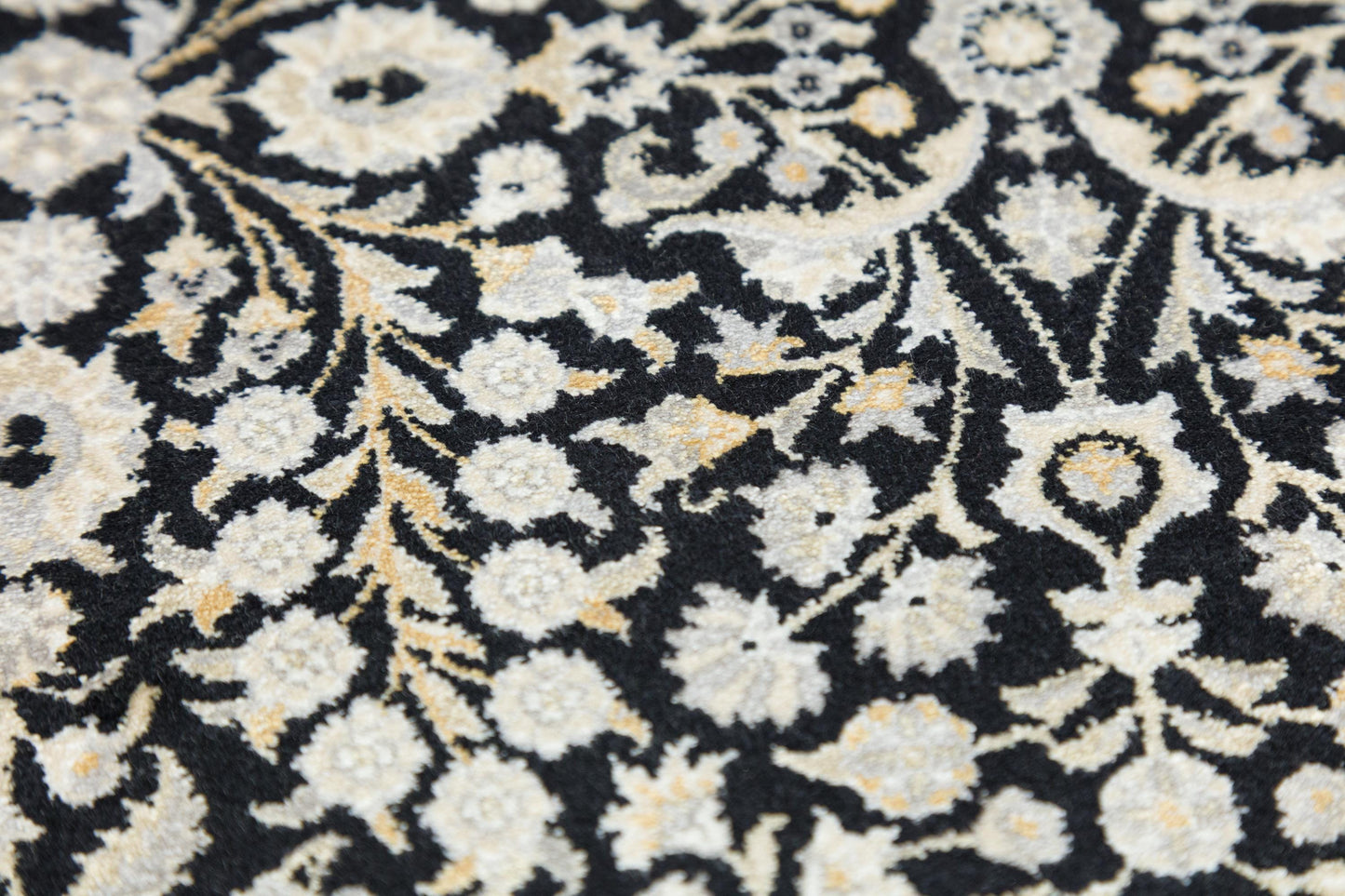 8x11 ft, Classic Black Silk Rug: Oriental black fine carpet with Fringes