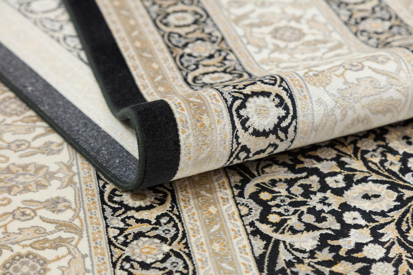 7x10 ft, Classic Black Silk Rug: Oriental black fine carpet with Fringes