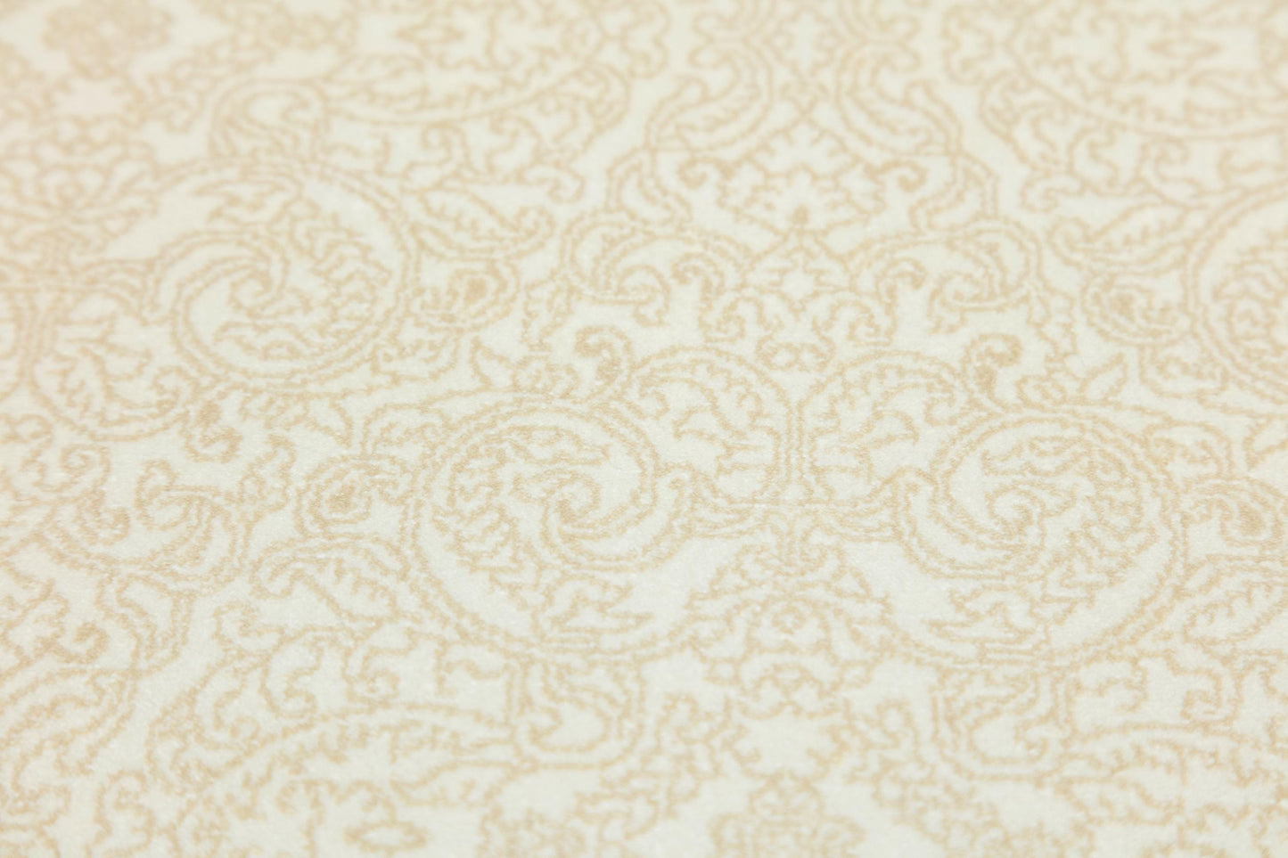 7x10 ft, Beige Classic Silk Rug with paisley desing on the border, fine fringes