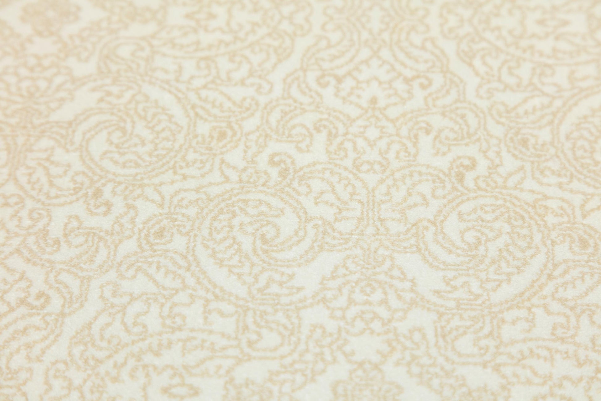 7x10 ft, Beige Classic Silk Rug with paisley desing on the border, fine fringes