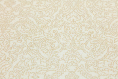 7x10 ft, Beige Classic Silk Rug with paisley desing on the border, fine fringes