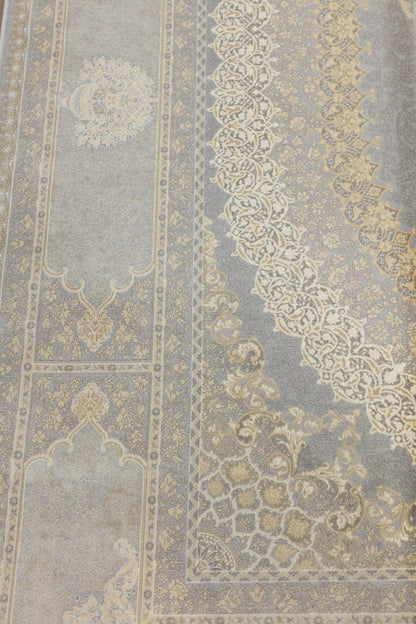 8x11 ft, Gray Silk Rug with medallion design: Classic oriental carpet with fine Fringes