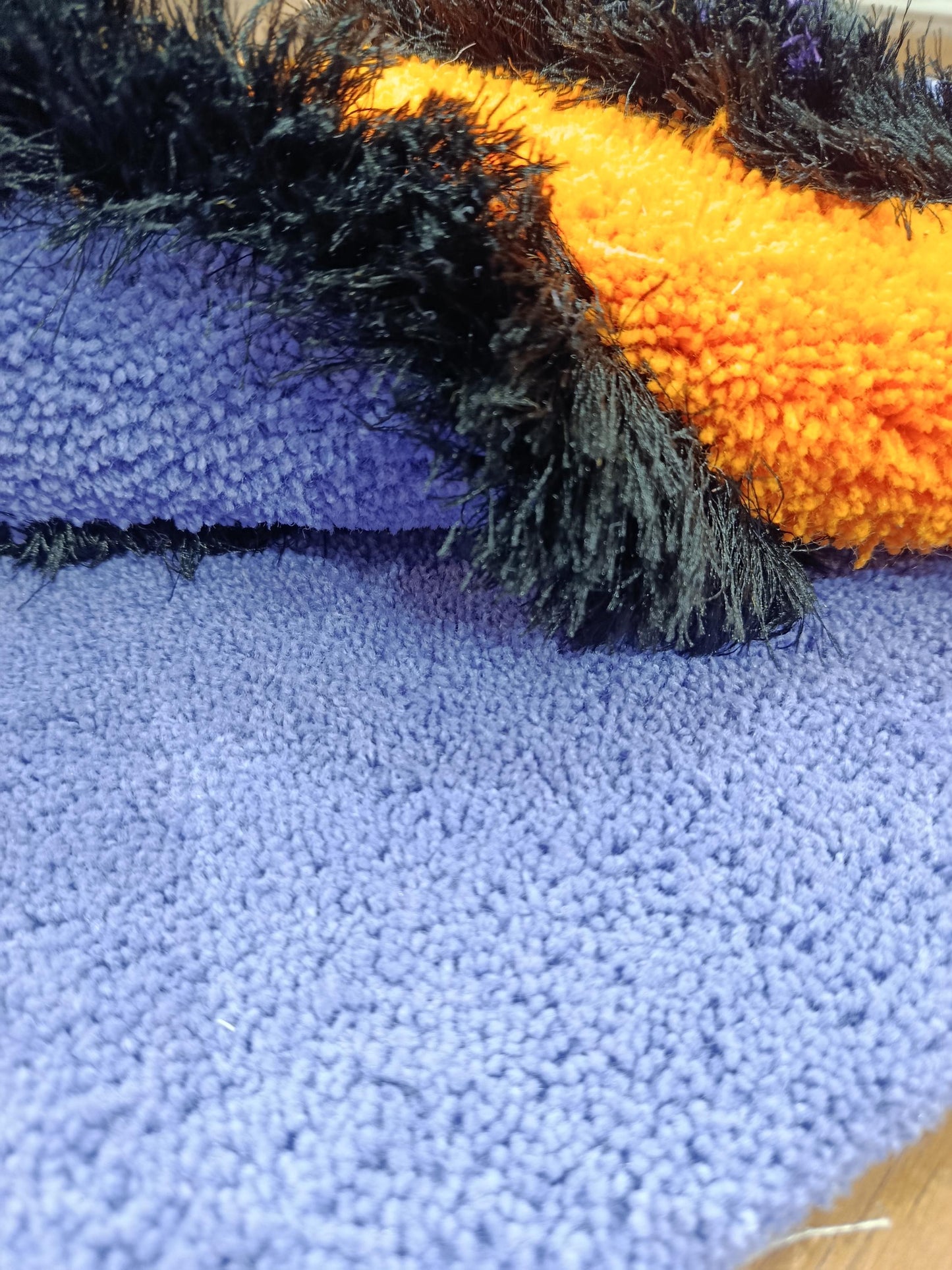 Handtufted Motorcycle Rug: Purple Kids Playroom Carpet with Orange Accents