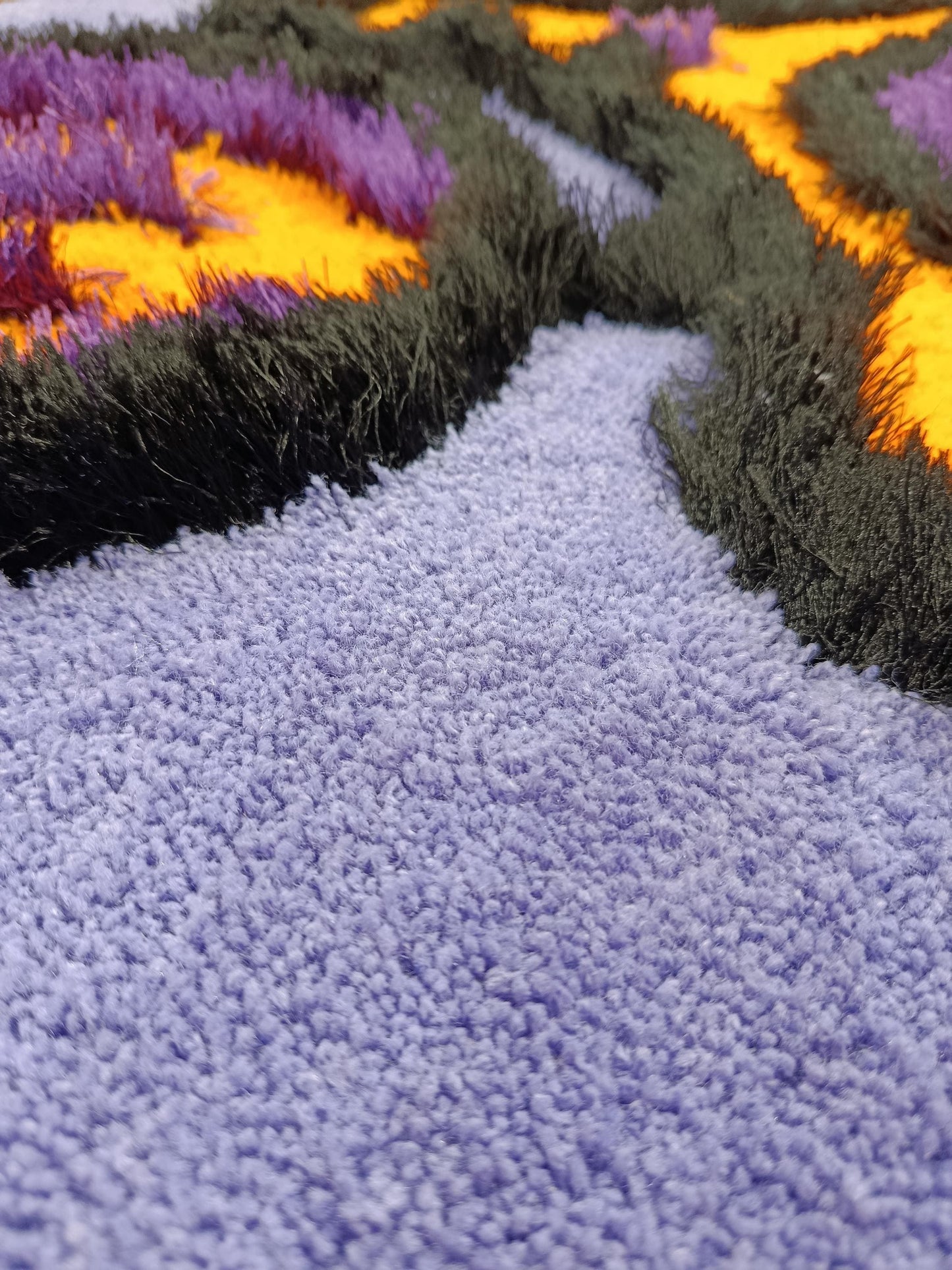 Handtufted Motorcycle Rug: Purple Kids Playroom Carpet with Orange Accents