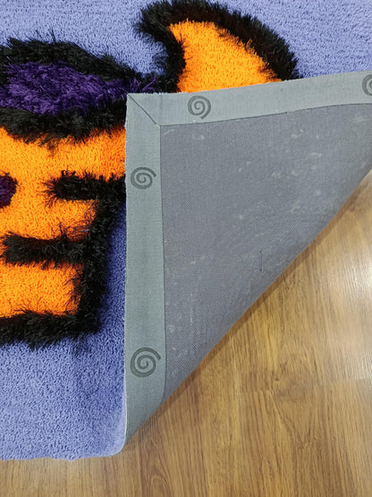 Handtufted Motorcycle Rug: Purple Kids Playroom Carpet with Orange Accents