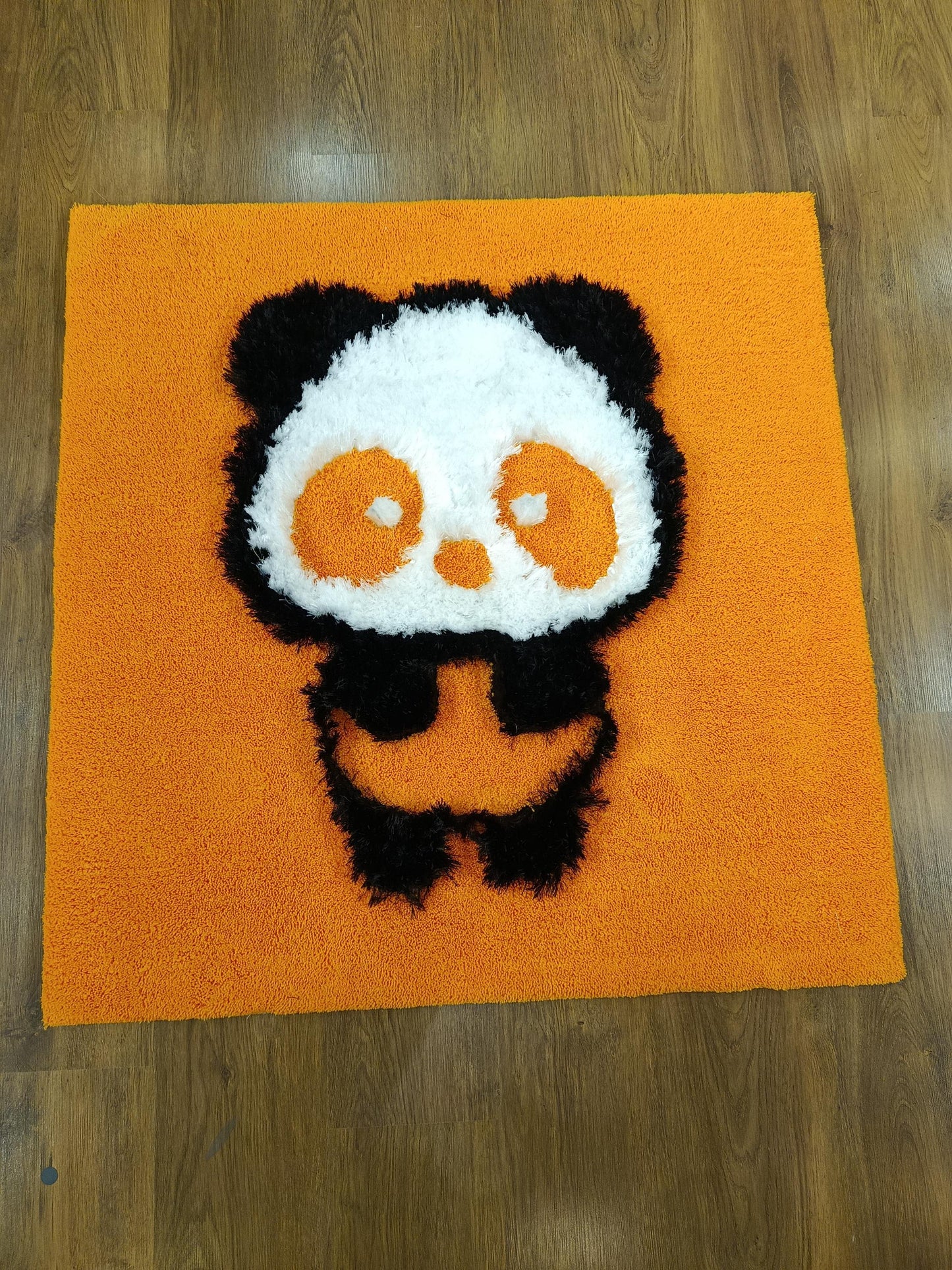 Handmade Tufted Panda Rug: Orange Kids Room Decor, 40"x40"