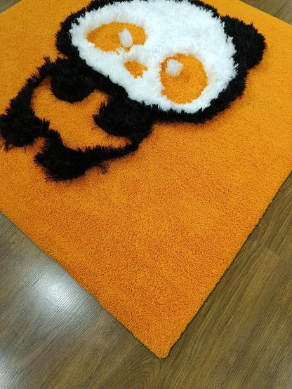 Handmade Tufted Panda Rug: Orange Kids Room Decor, 40"x40"
