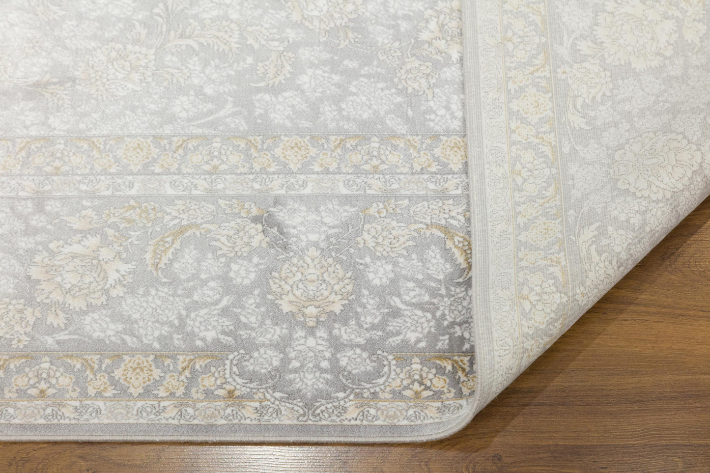 8x11 ft, Gray Oriental Silk Rug, Bamboo Yarn Floral Medallion Carpet
