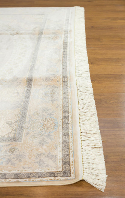 7x10 ft, Beige Classic oriental medallion Silk Rug made with viscose yarn