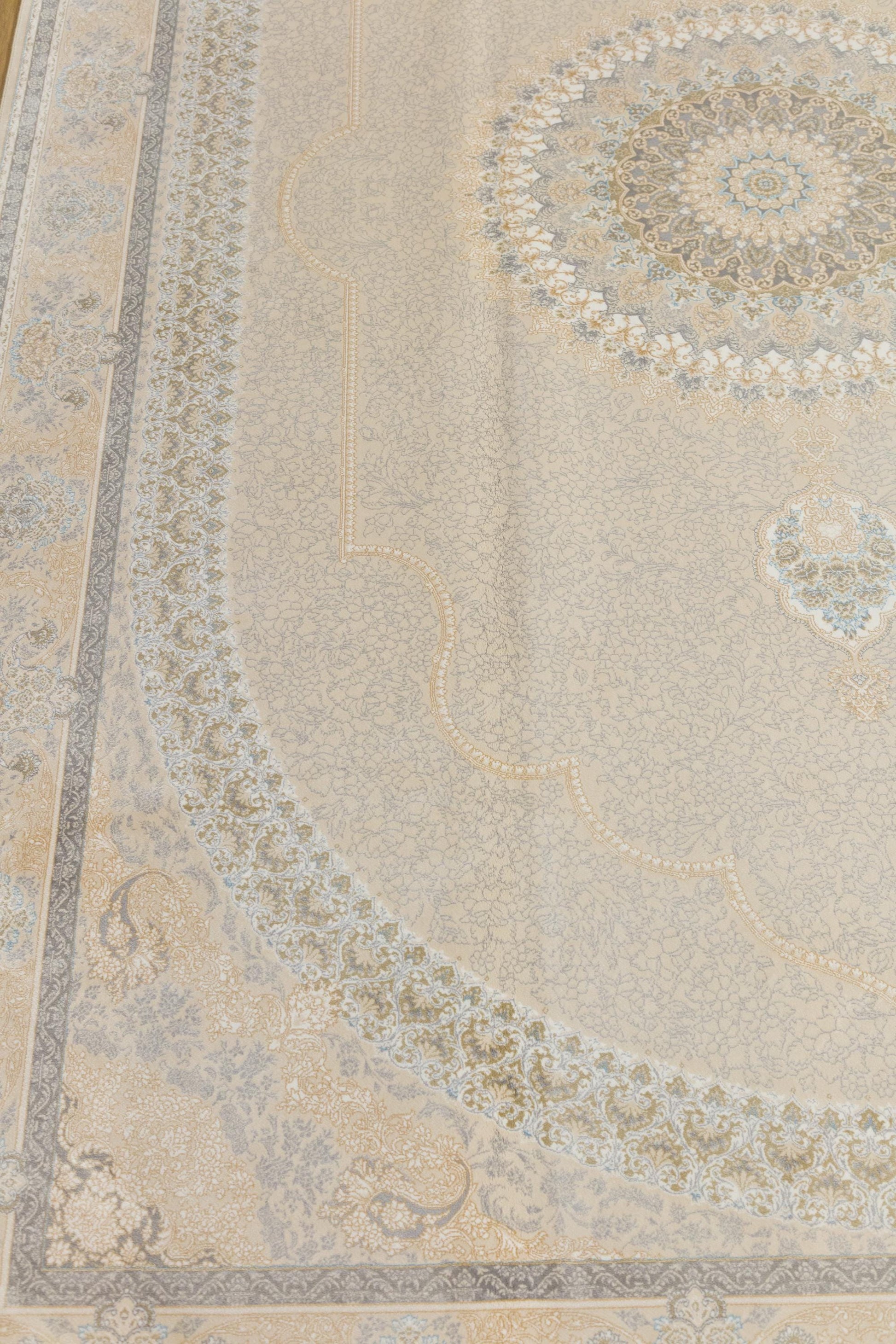 7x10 ft, Beige Classic oriental medallion Silk Rug made with viscose yarn